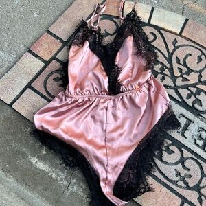 Shein Pink and Black Lingerie Romper